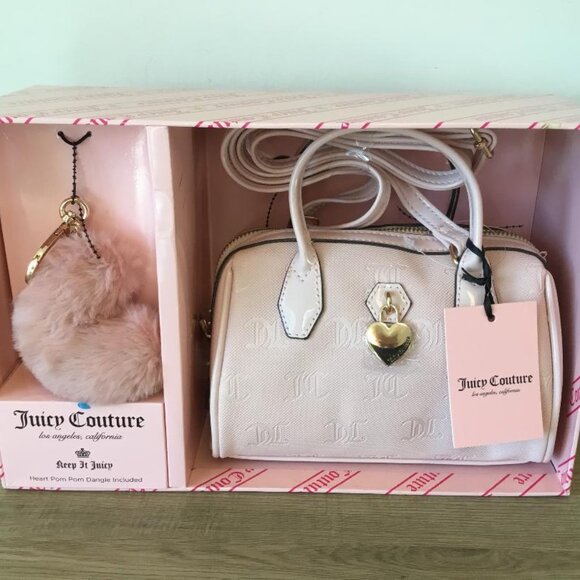 Juicy Couture Speedy Pink Mini Bag & Matching Furry Heart Bag Charm New in Box - Picture 4 of 6